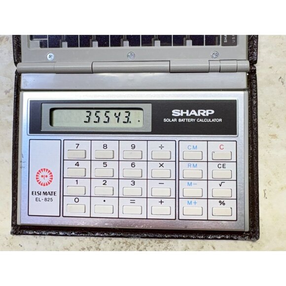 Vintage Sharp Calculator Elsi Mate EL-825 Solar with Leather Cover Tested Works - Picture 2 of 7